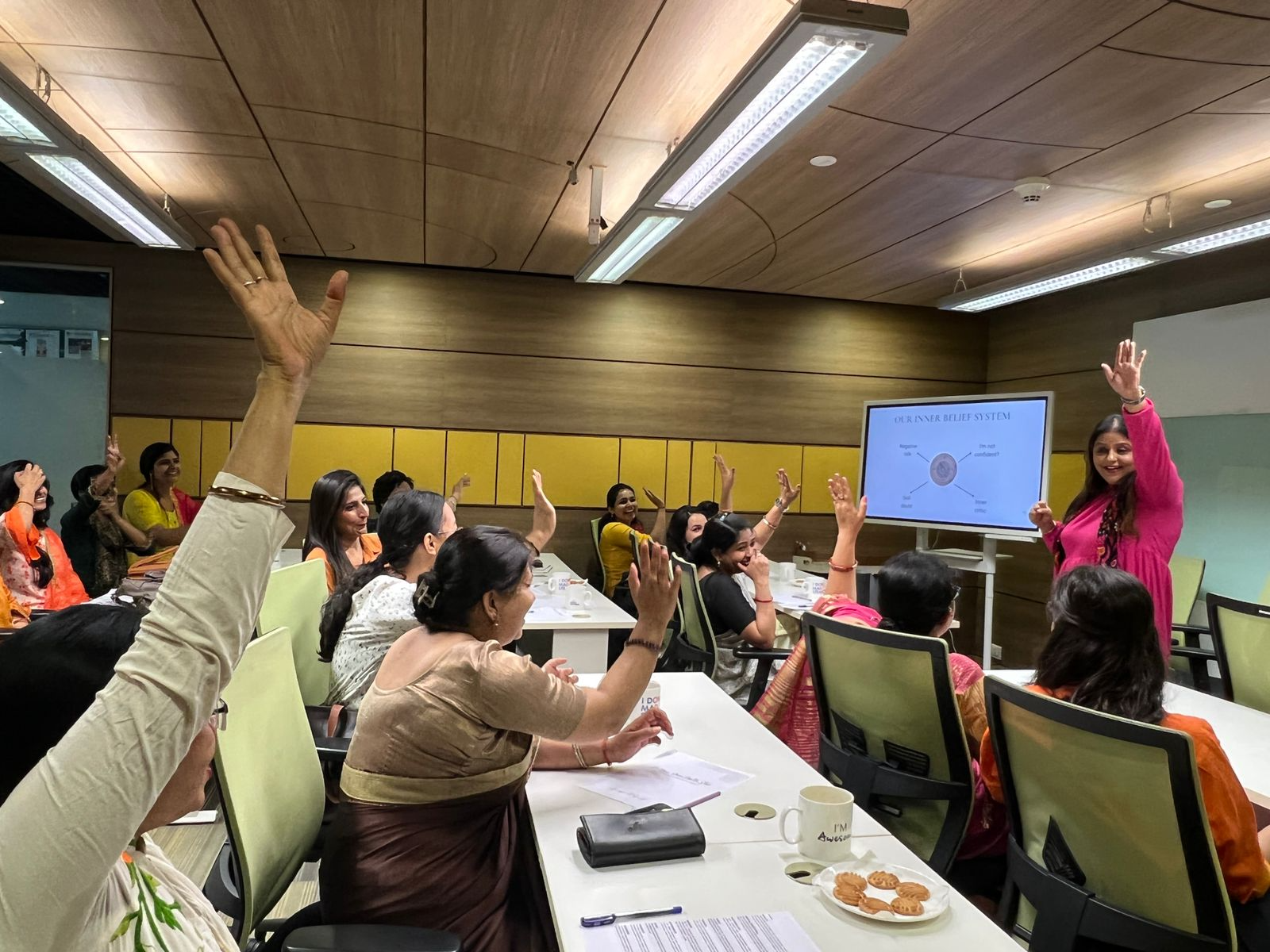 pink color journal with colored pencils 